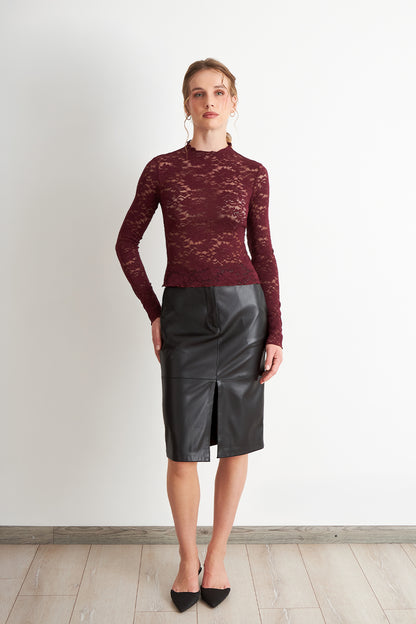 Falda Midi Ecocuero Negro