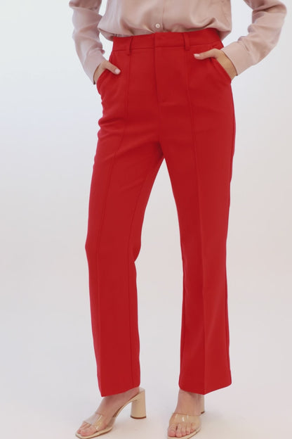 Pantalón Vestir Costuras Frontales Rojo
