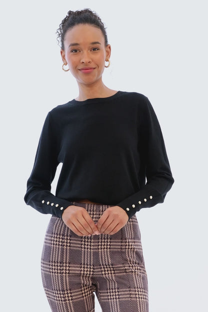 Sweater Mangas Detalles Perlas Negro