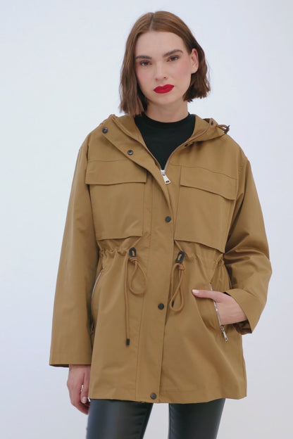 Chaqueta Larga Impermeable Mostaza Oscuro