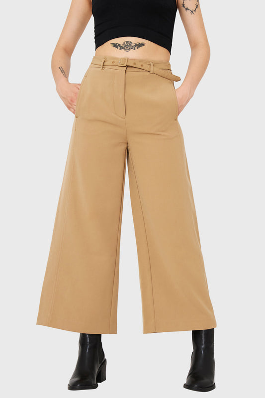 Pantalón Cropped Cinturón Khaki