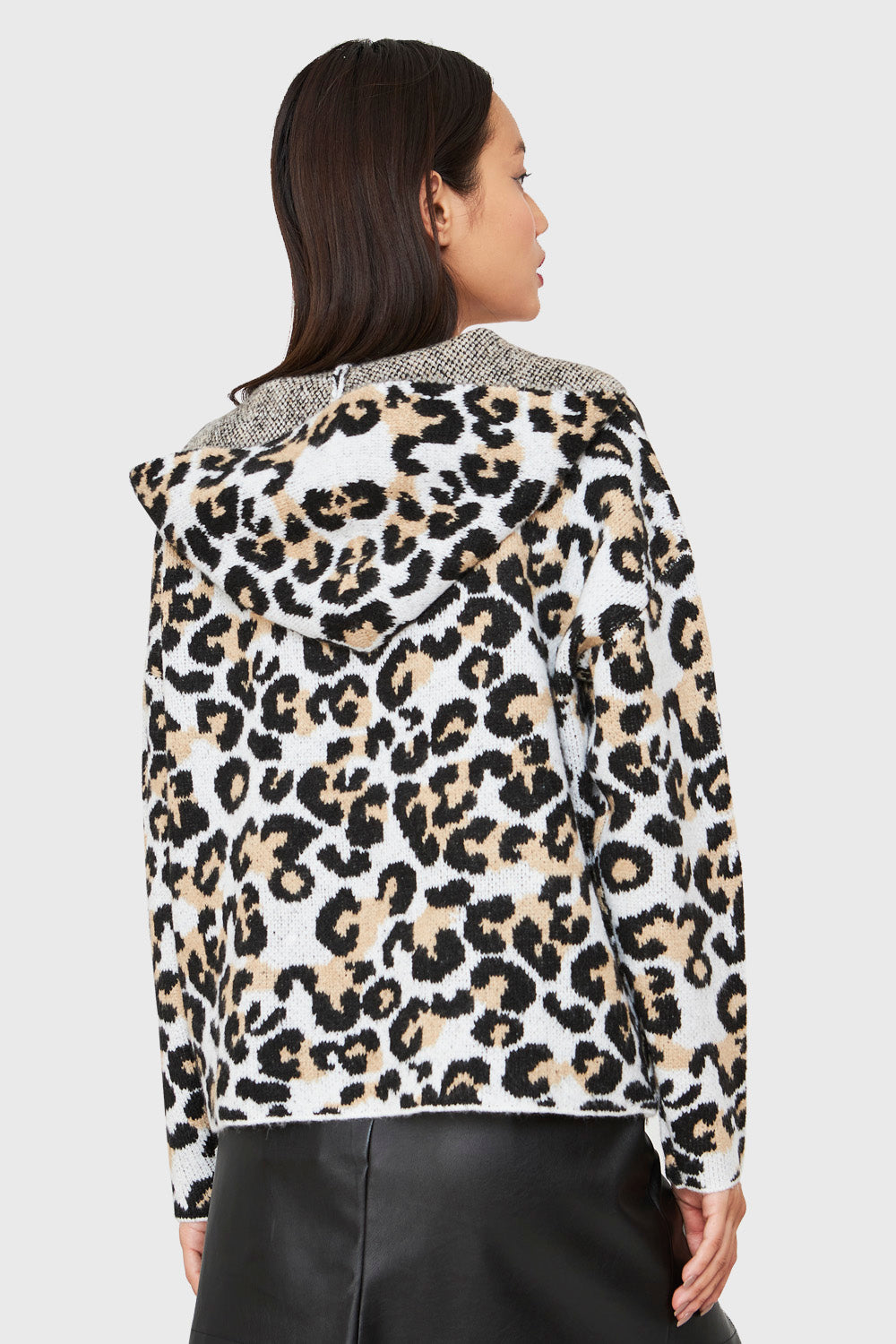 Sweater Leopard Con Gorro Blanco