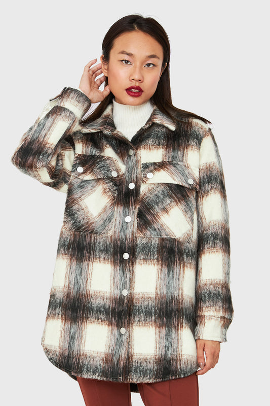 Chaqueta Cuadros Bolsillos Café