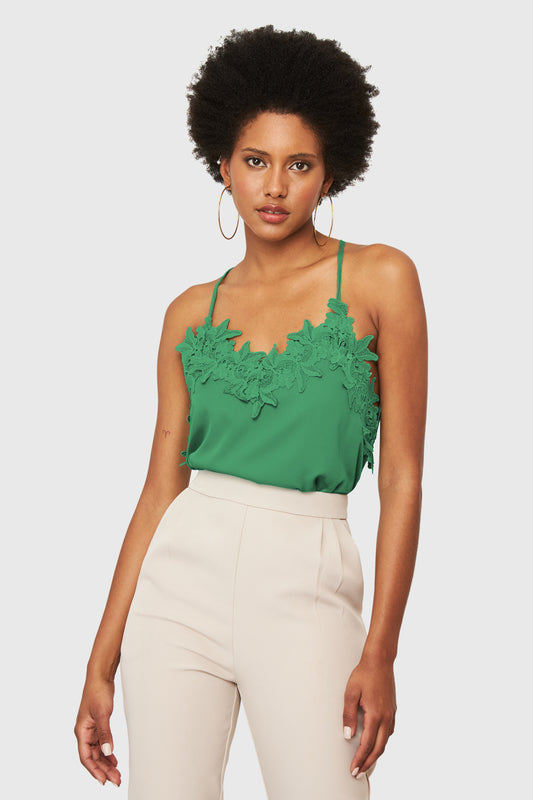 Blusa Escote Flores Verde