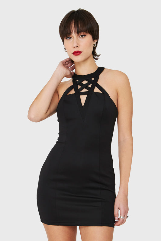 Vestido Escote Lace Up Negro