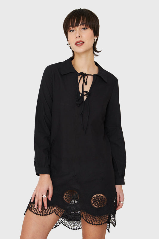Vestido Detalle Broderie Negro