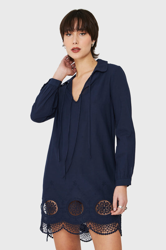 Vestido Detalle Broderie Azul