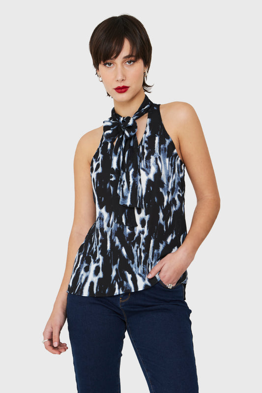 Blusa Lazo Print Abstracto Azul