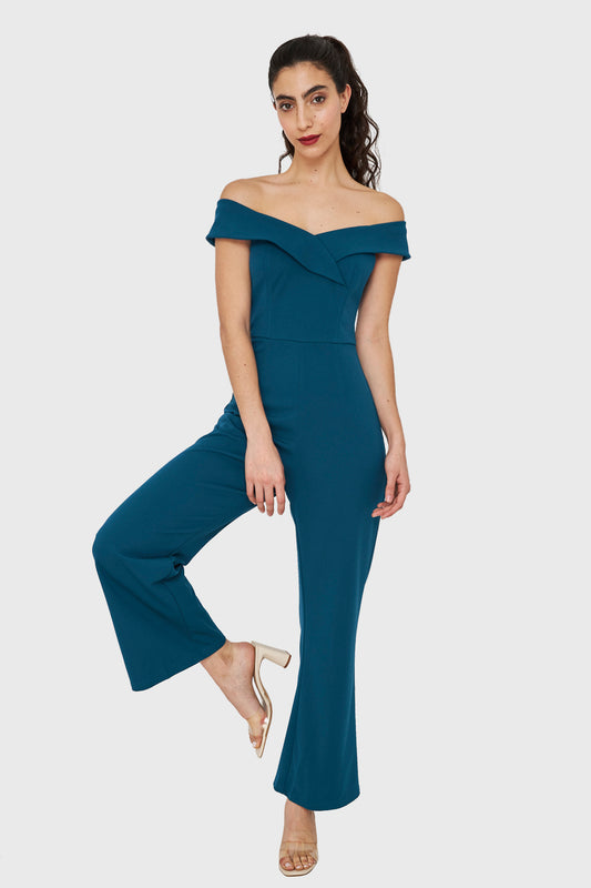 Enterito Escote Bardot Azul Petróleo