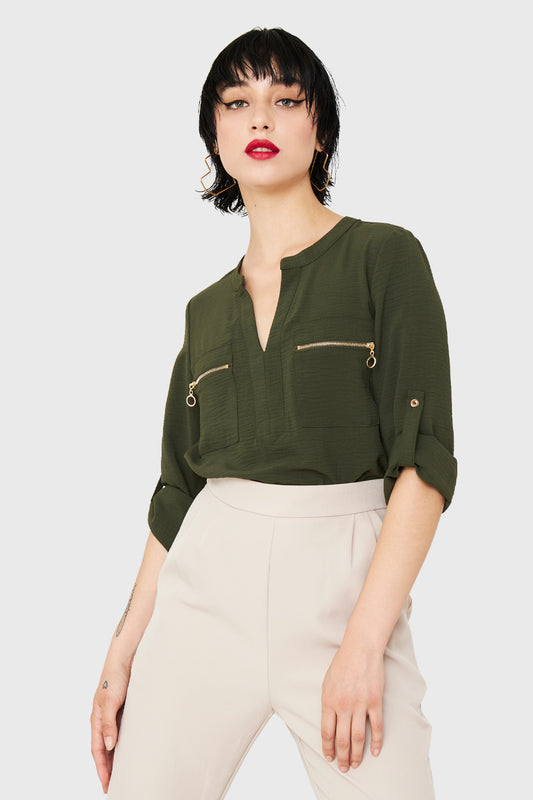 Blusa Cuello Mao Oliva