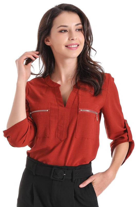 Blusa Cuello Mao Cierres Óxido
