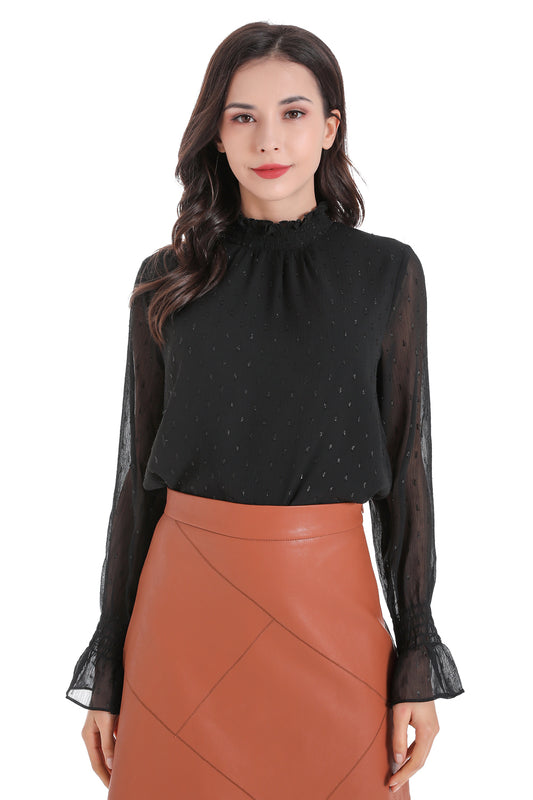 Blusa Puntos Semi Cuello Alto Negro