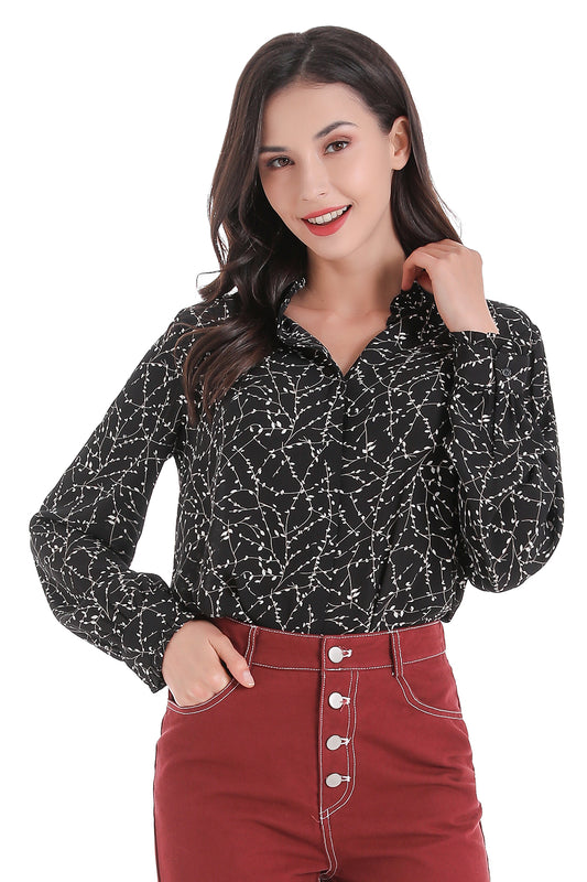 Blusa Enredadera Cuello Mao Negro