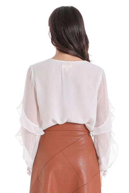 Blusa Volantes Mangas Blanco