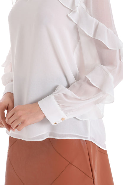 Blusa Volantes Mangas Blanco