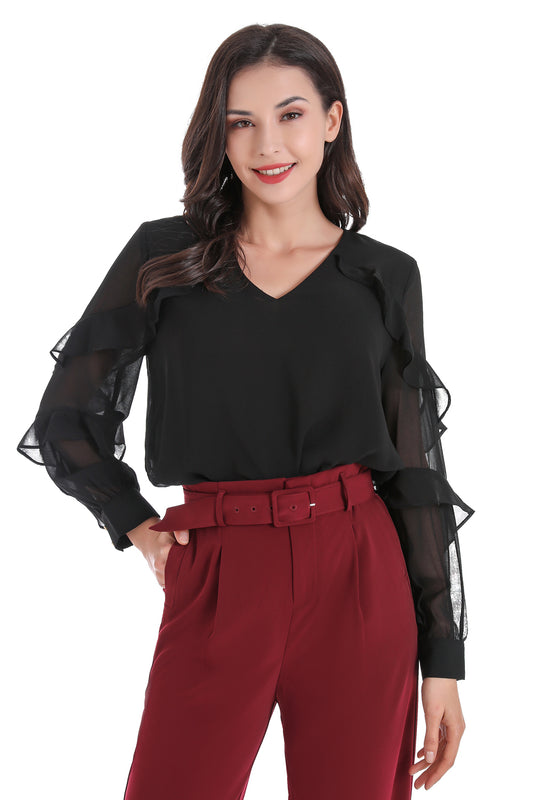 Blusa Volantes Mangas Negro