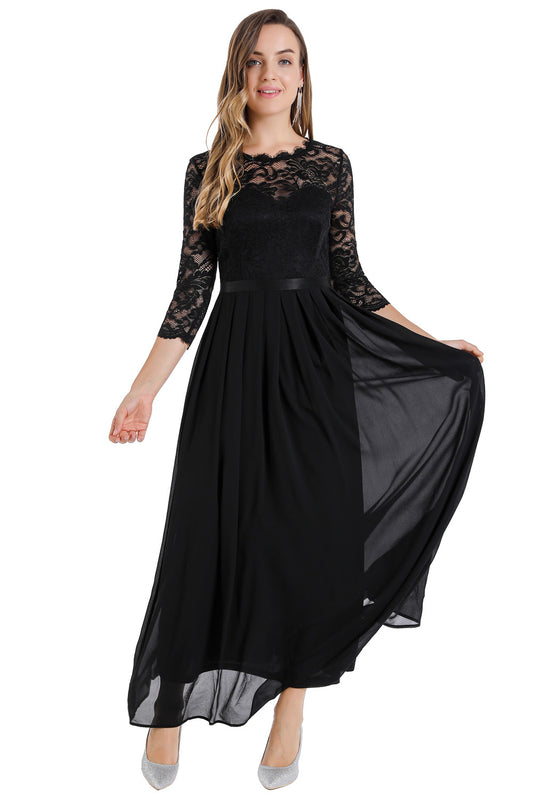 Vestido Fiesta Encaje Largo Negro