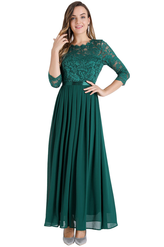Vestido Fiesta Encaje Largo Verde