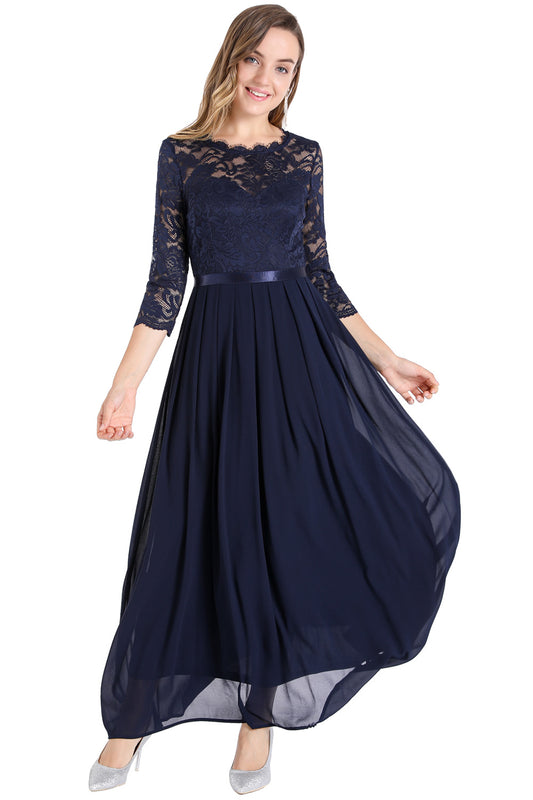 Vestido Fiesta Encaje Largo Azul