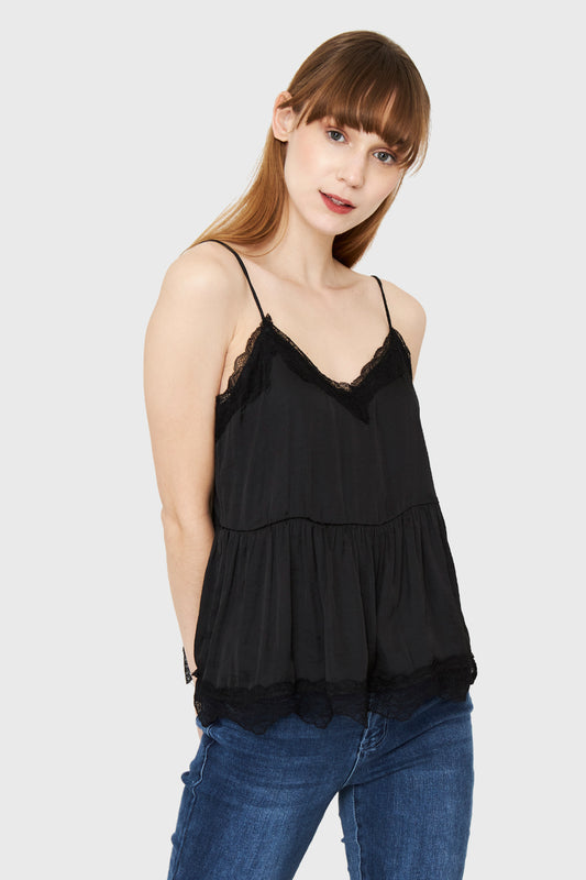 Top Tipo Satín Peplum Negro