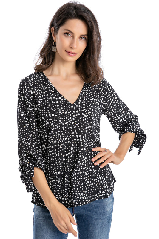 Blusa Mini Flores Lazo Negro