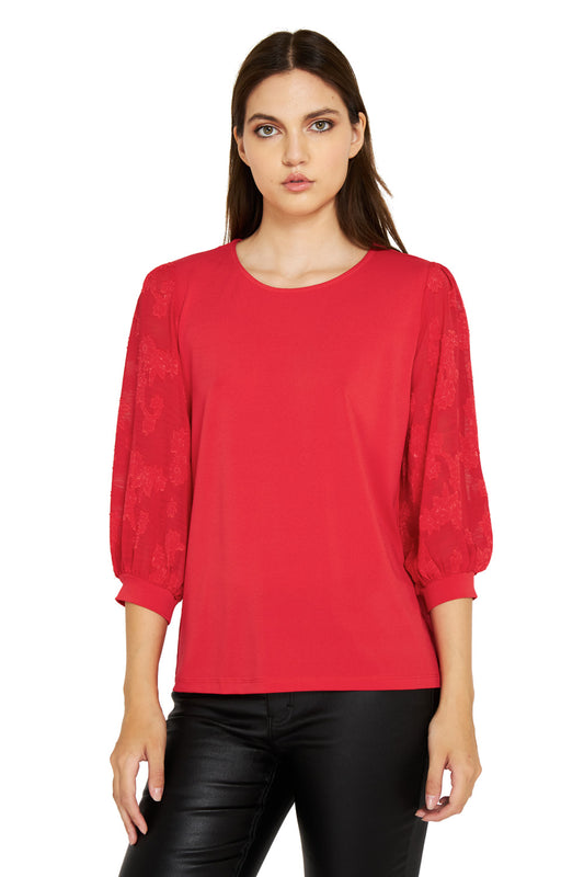 Polera Manga Floral Rojo