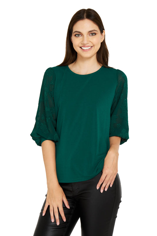 Polera Manga Floral Verde