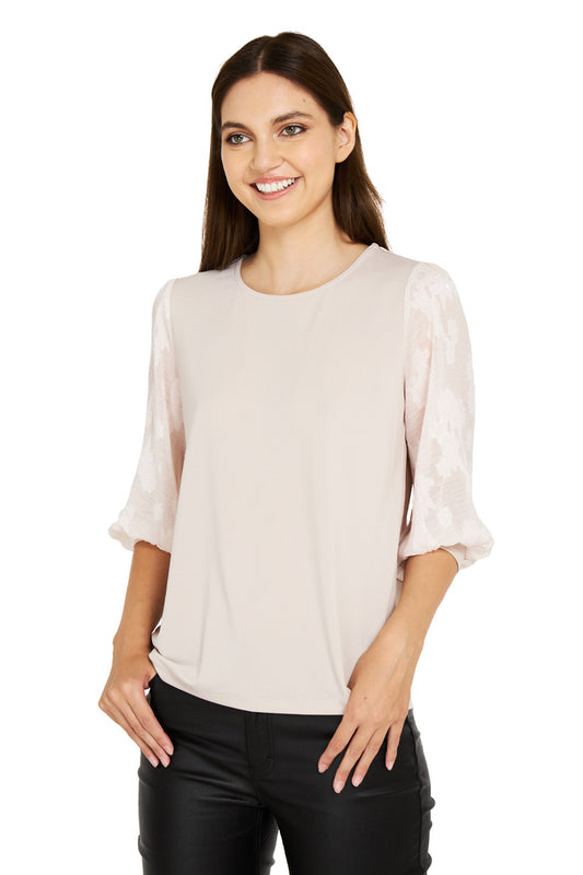 Polera Manga Floral Rosado