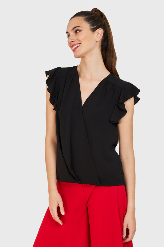 Blusa Escote Cruzado Negro