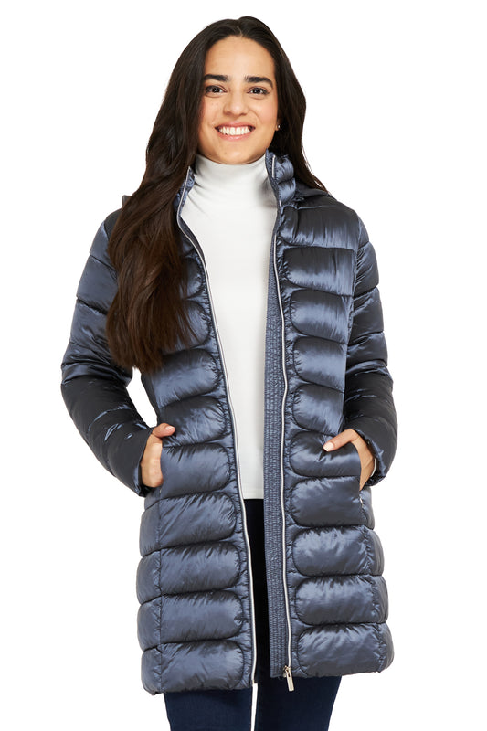 Parka Acolchada Gorro Desmontable Azul