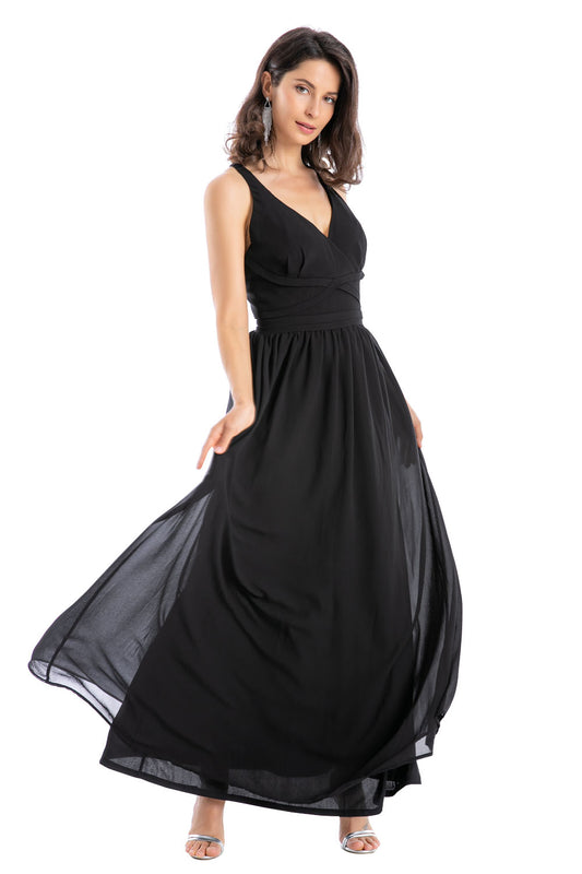 Vestido Fiesta Detalle Sesgo Negro