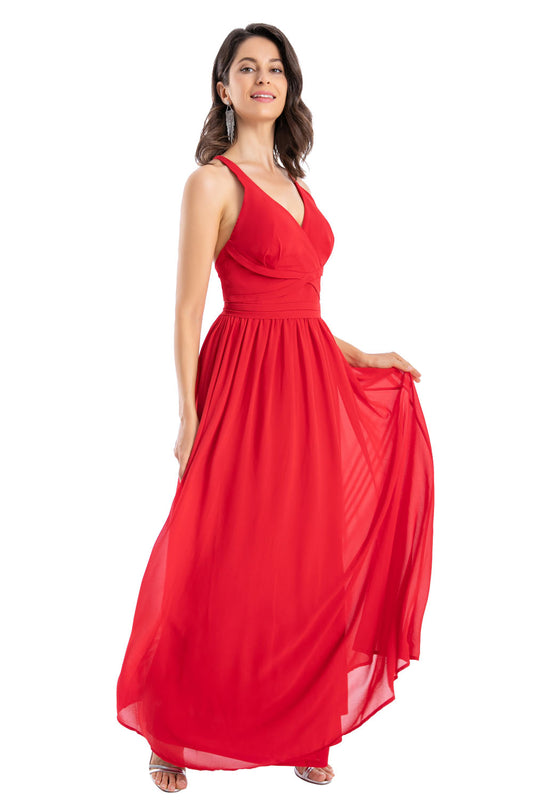 Vestido Fiesta Detalle Sesgo Rojo