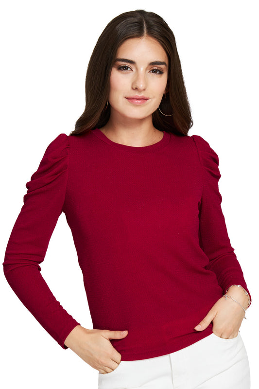 Polera Brillo Manga Drapeada Rojo
