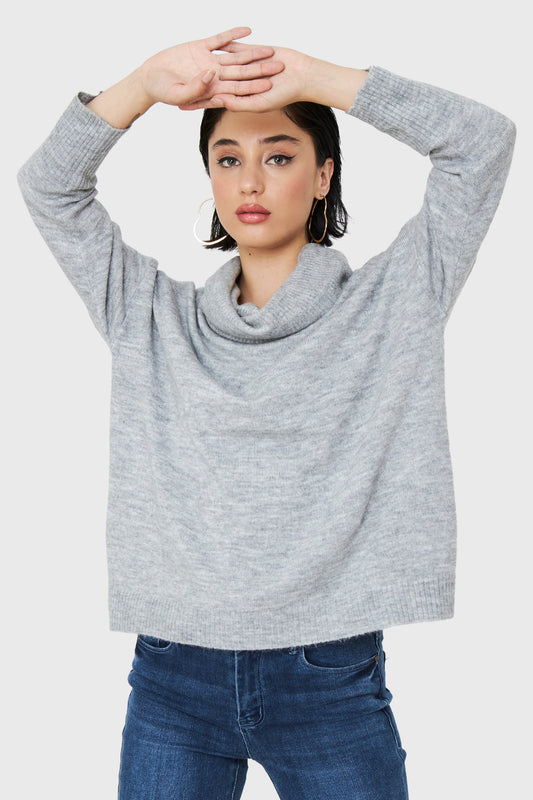 Sweater Cuello Alto Gris Claro