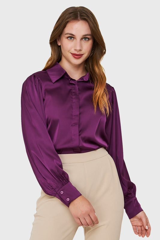 Blusa Tipo Satín Botonera Invisible Morado