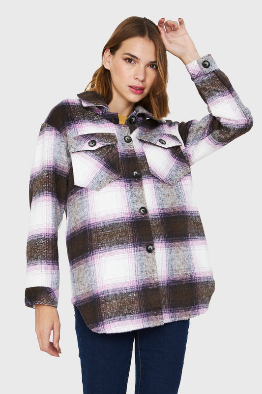 Sobrecamisa Cuadrillé Bolsillos Morado