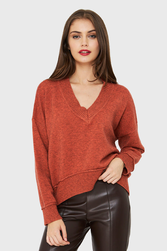 Sweater Cuello V Profundo Naranja