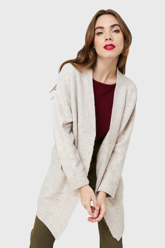 Cárdigan Jaspeado Bolsillos Beige