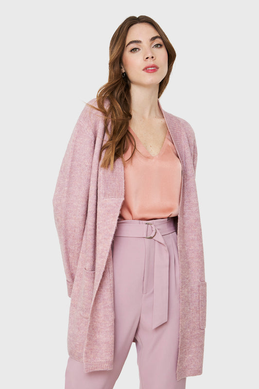 Cárdigan Jaspeado Bolsillos Rosado