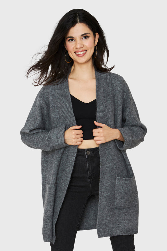 Cárdigan Jaspeado Bolsillos Gris