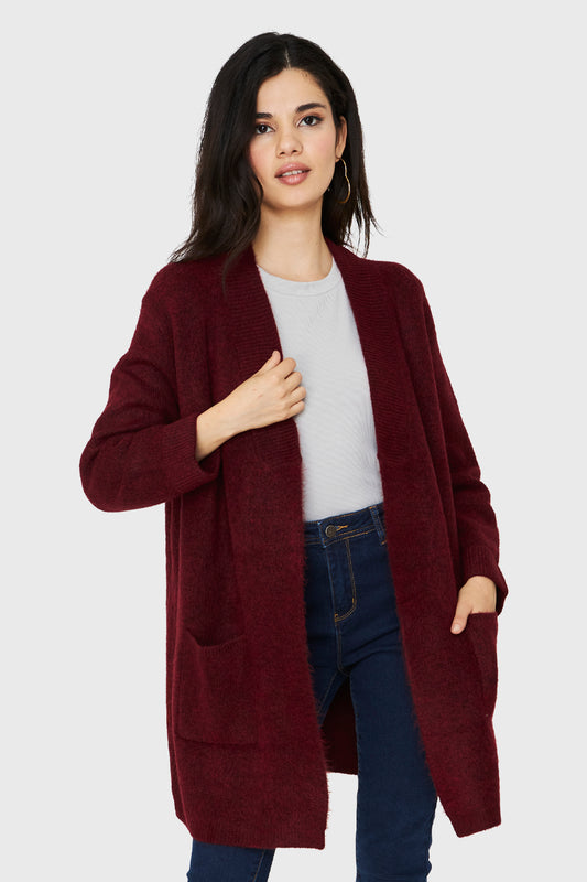 Cárdigan Jaspeado Bolsillos Burdeos