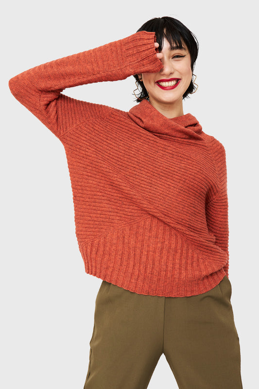 Sweater Acanalado Cuello Tortuga Naranja