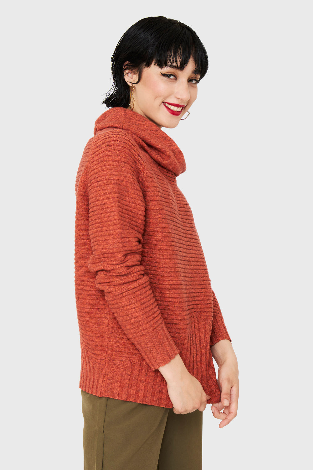 Sweater Acanalado Cuello Tortuga Naranja