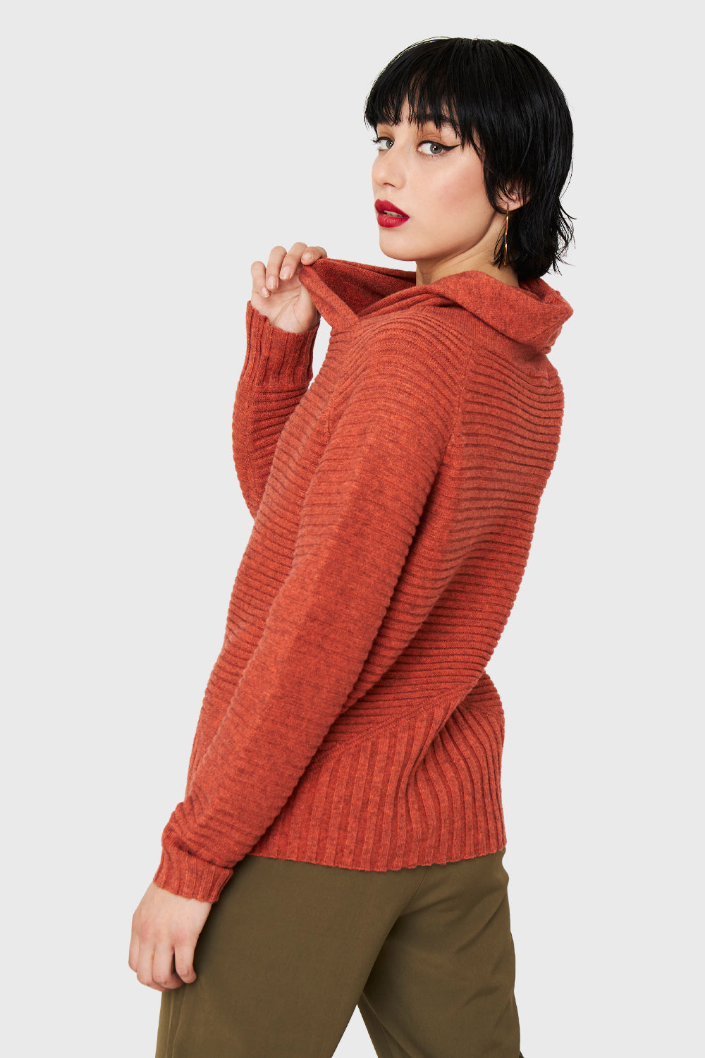 Sweater Acanalado Cuello Tortuga Naranja