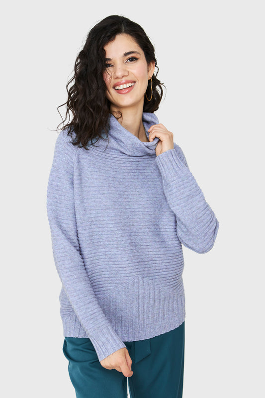 Sweater Acanalado Cuello Tortuga Celeste