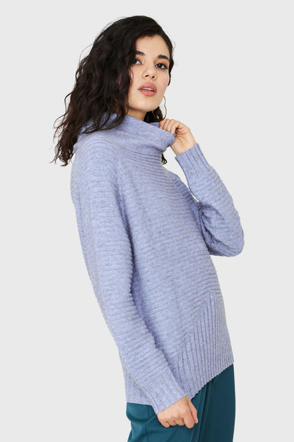 Sweater Acanalado Cuello Tortuga Celeste
