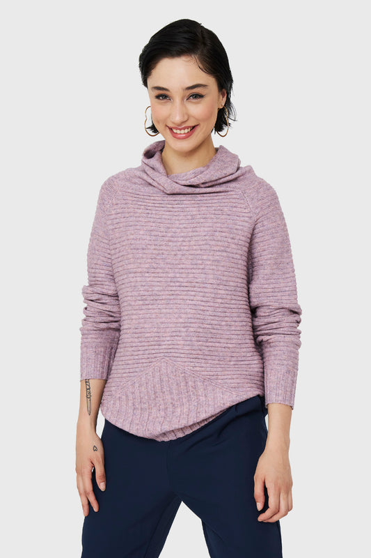Sweater Acanalado Cuello Tortuga Lila