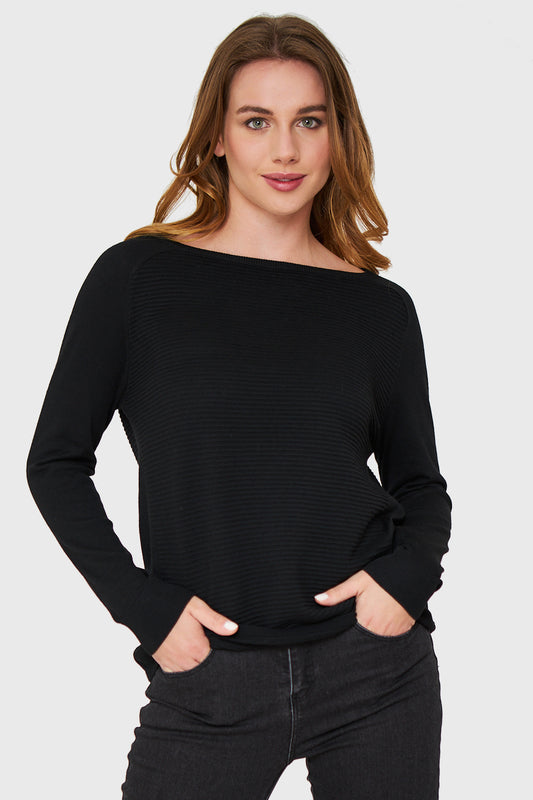 Tejido Acanalado Cuello Bote Negro