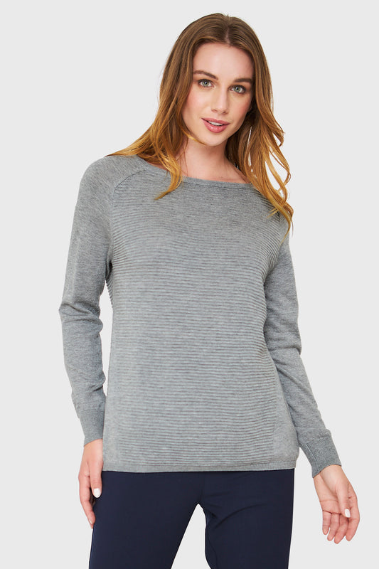 Tejido Acanalado Cuello Bote Gris
