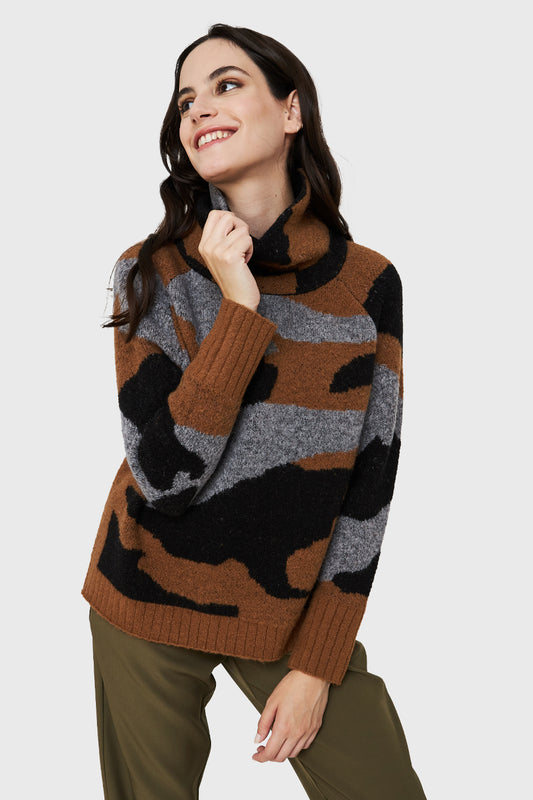 Sweater Cuello Alto Camuflaje Café